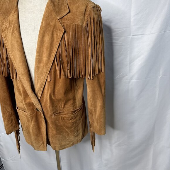 Vintage Brown Suede Fringe Western Jacket Womens M Cowgirl Pockets Cowboy USA - Picture 4 of 12